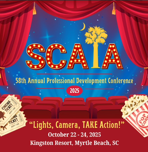 picture of a theatre screen and seating and the words SCATA Lights, Camera, TAKE Action October 22-24, 2025
